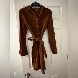Brown Long Sleeve Shirt Dress